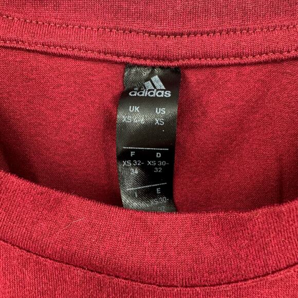 Adidas‎ Size XS Short Sleeve Athletic Top Red Adidas Logo White Tie Knot Front - Picture 3 of 4